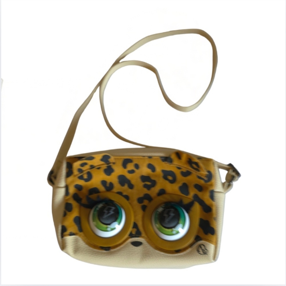 Purse Pets Leopard Print Crossbody Bag 3D Eye Design Blinking Noises Works